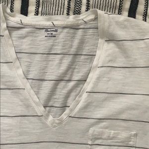 Madewell Striped V Neck Pocket Tee